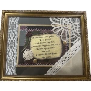 Framed Families Are Like Quilts Sign Country Patches Lace Crochet Decor Vintage